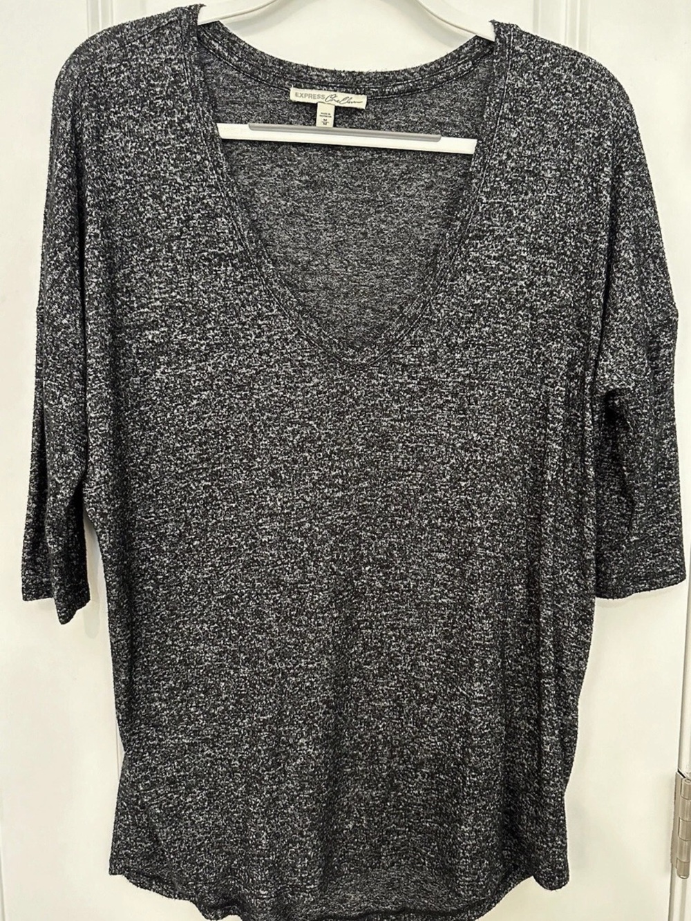 Express One Eleven Black Gray Marled V Neck Tunic Top M